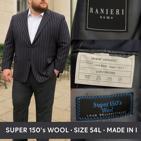 Ranieri Uomo 54L Blazer | Super 150’s Wool | Made in Italy | Navy Pink Pinstripe - Picture 1 of 16